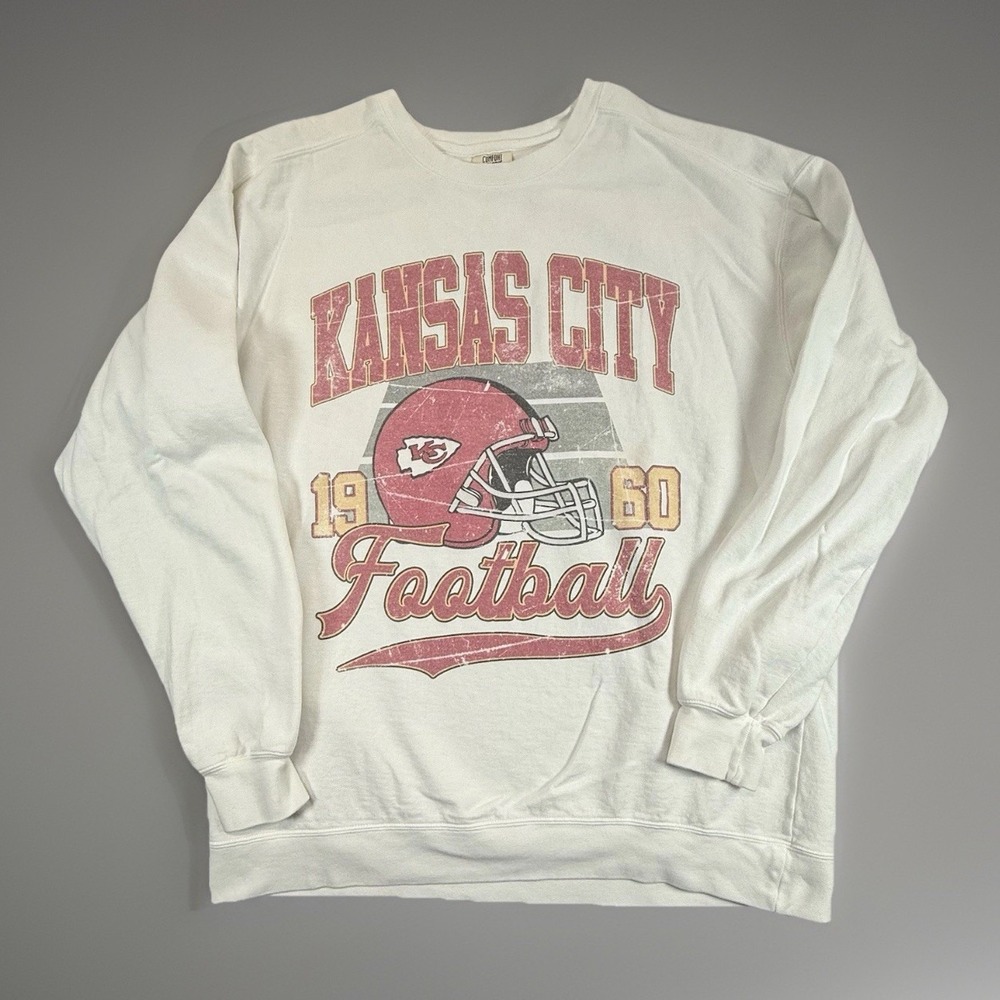 Comfort Colors Kansas City Chiefs 1960 Football Crewneck Sweatshirt XL White